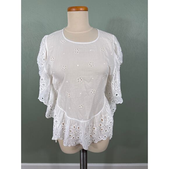 Unsubscribed Tops Blouse Shirt Women's Medium White Boho Eyelet Ruffle Bib NWT - Picture 13 of 15